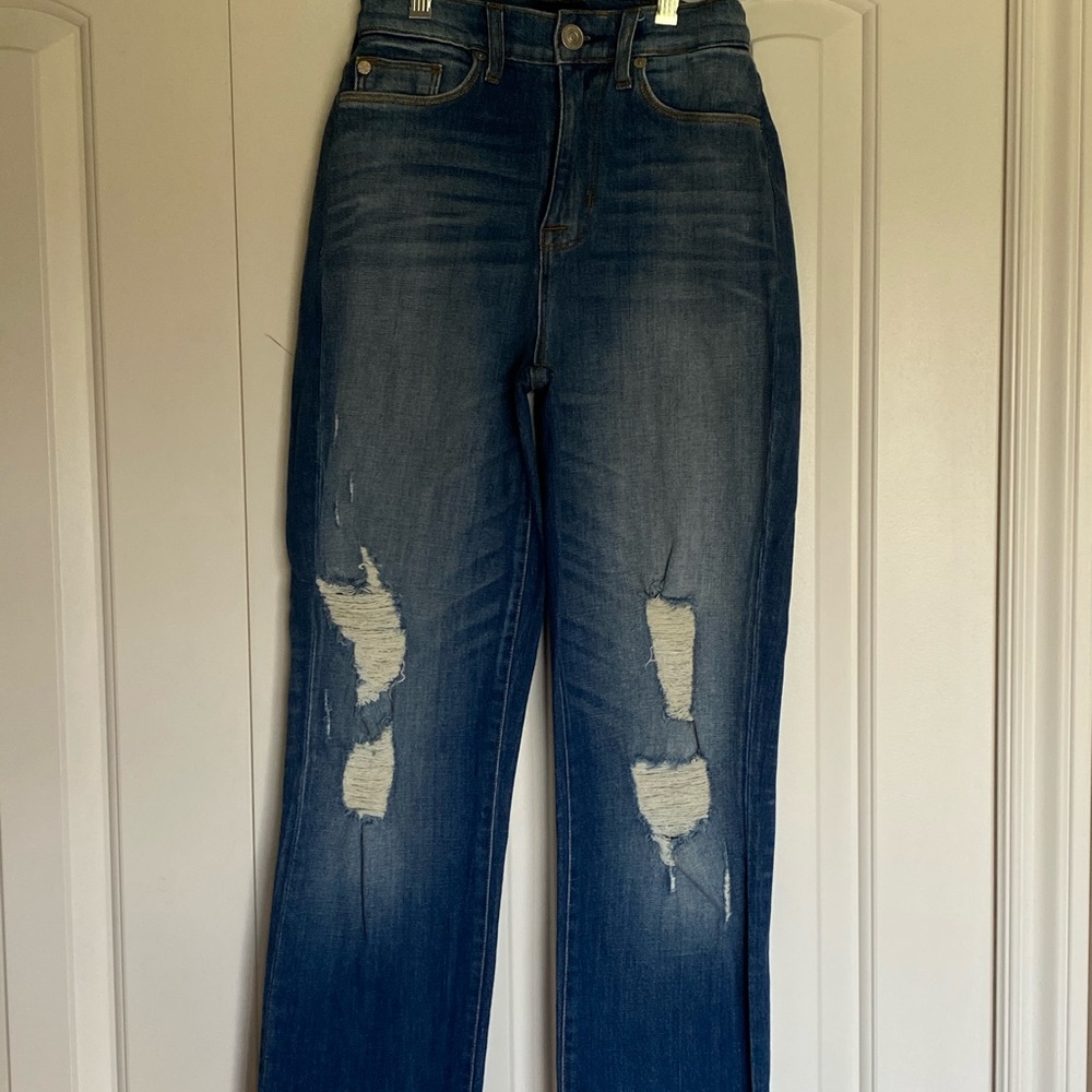 High rise boyfriend ripped denim